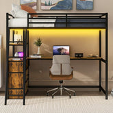 Bellemave® Twin Size Metal&Wood Loft Bed with Desk and Shelves, Two Built - in Drawers, LED Light and USB Charging Station - Bellemave